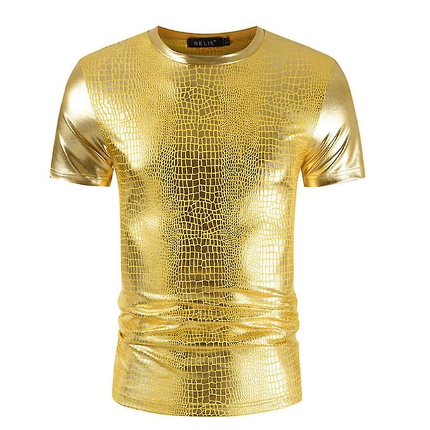 Men's Shiny Metallic Shirts T-shirt Short Sleeve Crew Neck Club Party Tee Tops For Nightclub