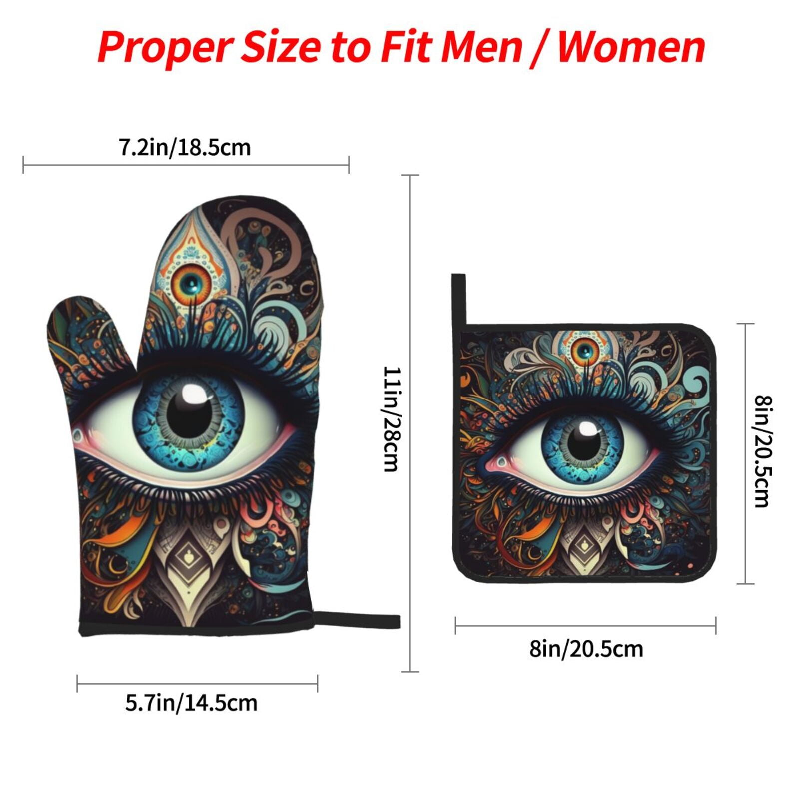 Magic Evil Eyes Psychedelic 4Pcs Oven Mitts and Pot Holders Sets Oven Kitchen Gloves Hot Pads for Cooking BBQ Baking Grilling