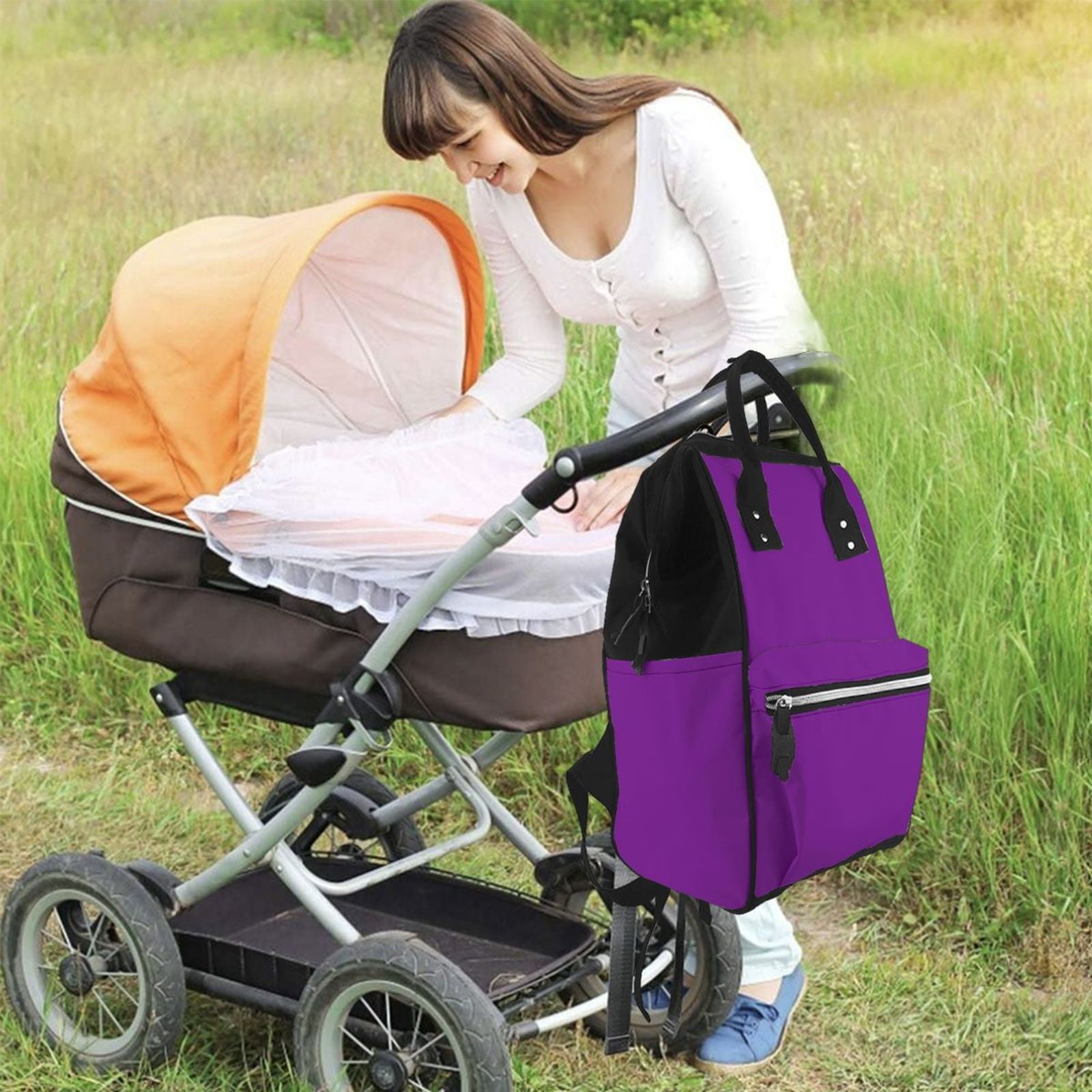 Ratiio Purple Mummy Backpack - Waterproof Twill Canvas, Large Capacity Diaper Bag with Multiple Pockets and Adjustable Straps