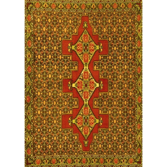 Ahgly Company Machine Washable Indoor Rectangle Persian Yellow Traditional Area Rugs, 5' x 7'