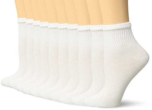 Women's Gildan Ankle Socks 10 Pack Moisture Wicking White Ladies Shoes Sz 4-10 