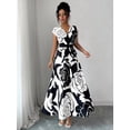 thumbnail image 4 of Womens Black And White Floral Wrap Maxi Dress With Belted Waist, 4 of 4