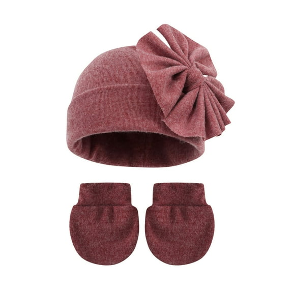 ZACPNCV Newborn Baby Hats and Mittens Set Bow Baby Beanie No Scratch Cotton Infant Caps Gloves Newborn Hats for Boys Girls Hot Pink Free Size