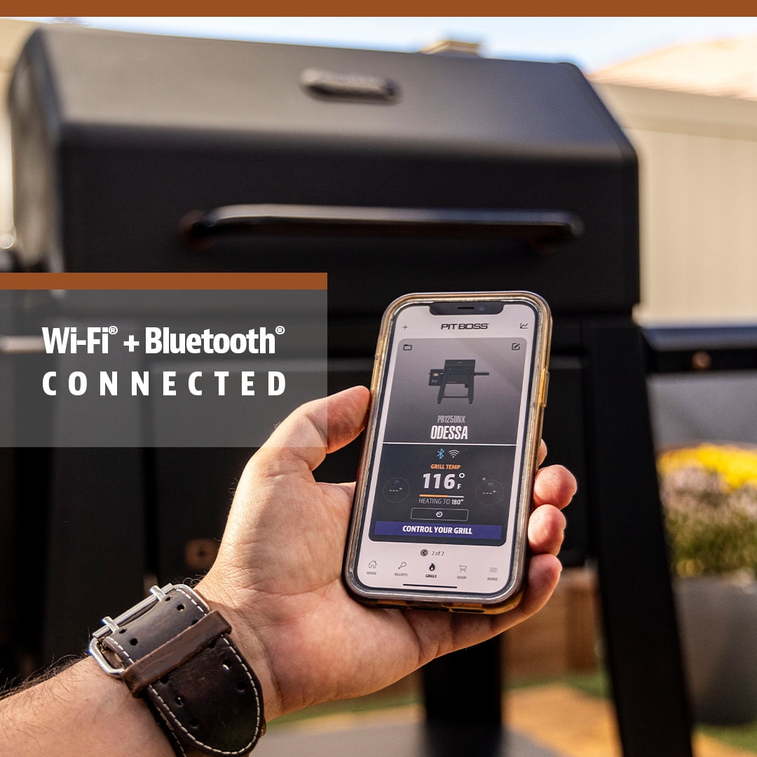 Pit Boss Pellet Smoker, Odessa 1250 Square Inch Wood Fired Pellet Grill with Wifi and Bluetooth, Onyx Series