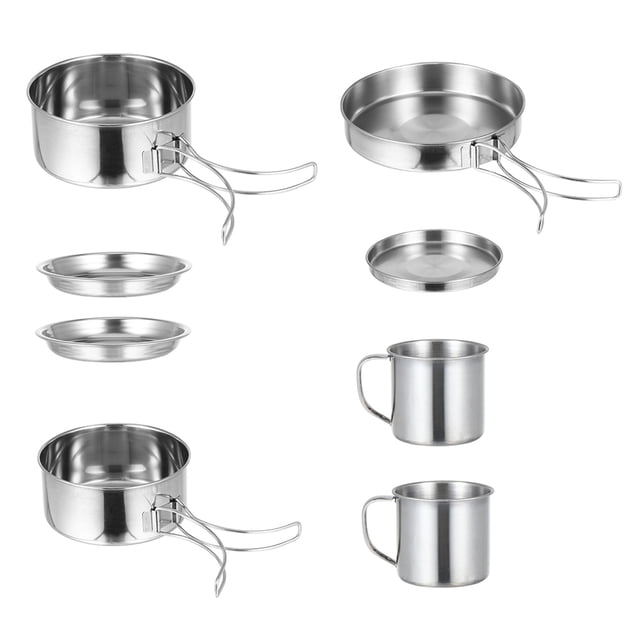 Minkissy Camping Cooking Utensils Set Silver Durable Round Gear for Friends 1 Set