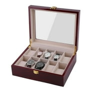 10 Grids Wood Wrist Watch Display Case Jewelry Accessories Storage Holder Glass Window Box Organizer Brithday Gifts