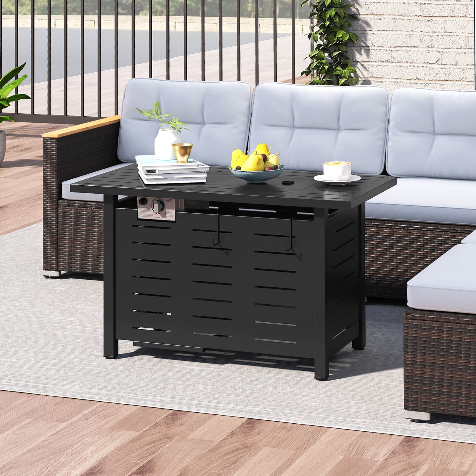 Costway 40-Inch Outdoor Propane Fire Pit with Lava Rocks Removable Lid & Protective Cover Black