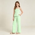 thumbnail image 2 of Pandaie Tween Girls Clothes Summer 2 Piece Outfit Set Ruffle Cami Top Wide Leg Pants with Pockets Fashion Casual Clothes Green,5-6 Years, 2 of 7