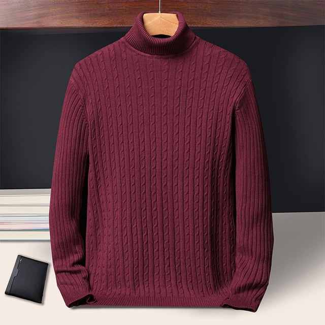 Nouveaux Chandails à Col Roulé pour Hommes Automne Tricoté Rayé Mode Urbaine Chaud à Manches Longues Pull-Over Couleur Unie Style Basique Décontracté
