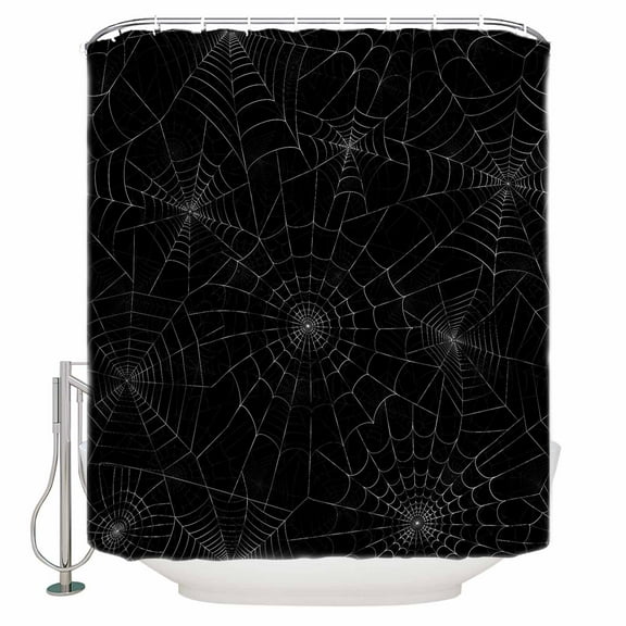 Fabric Shower Curtain, Halloween Black Cobweb Bathroom Curtain with 12 Hooks Waterproof No Bad Odor Machine Washable Bath Curtains for Bathroom, Spa Room, Background Cloth, 36"x72"