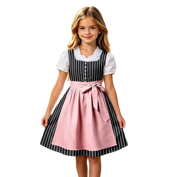 Tisuna Girl'S Dresses Short Sleeve Square Neck Striped Dress Teen Kids Festival Party Comfort Fit Dresses Size 7-8 Years