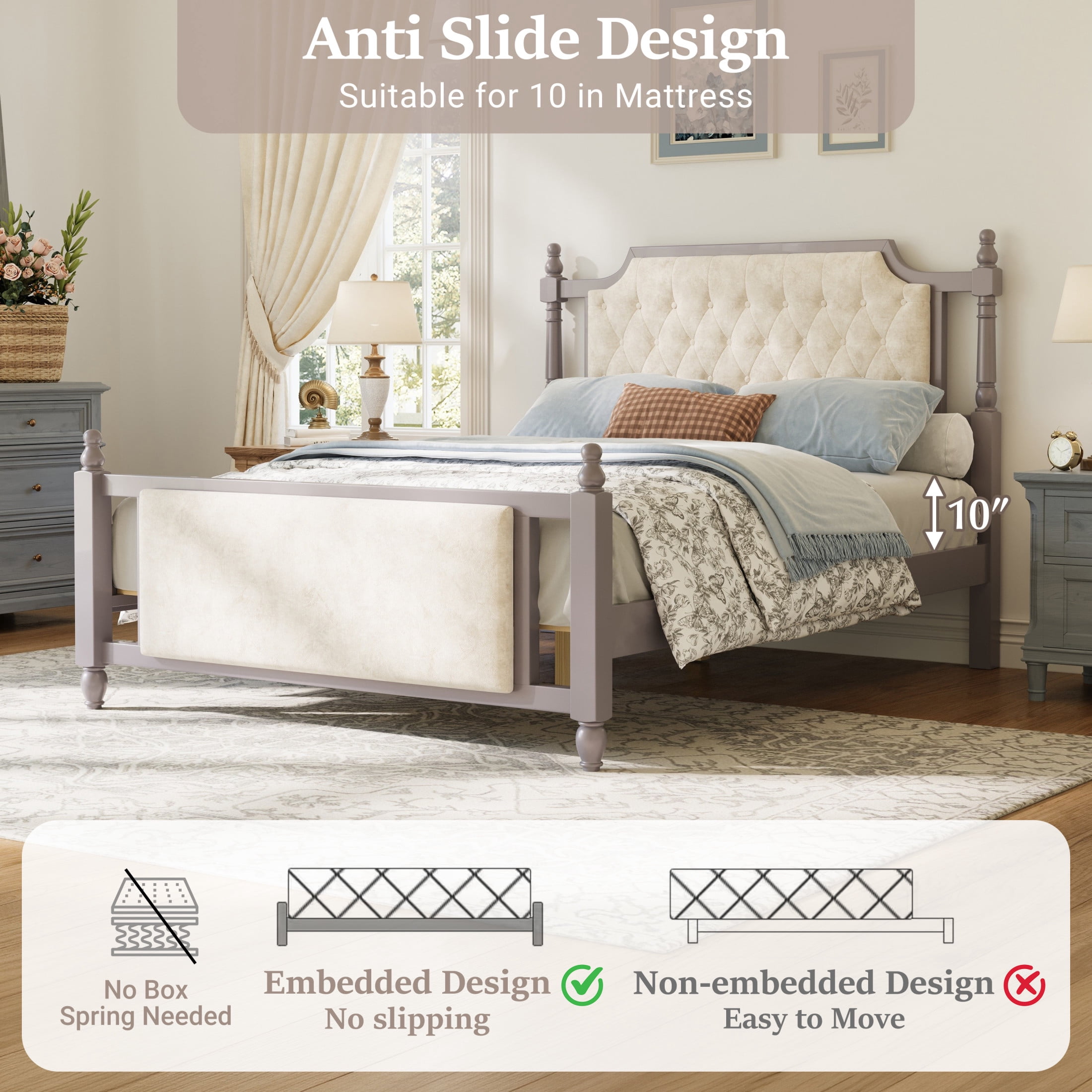 Christopher Knight Home Queen Upholstered Platform Bed, Velvet Tufted Headboard and Footboard, Taupe