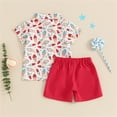 thumbnail image 5 of LNMQLPDBS Toddler Boy Patriotic Outfit 4th of July Star Stripe Print Button Up Bow Gentleman Tie Shirt+Shorts Set Red White and Blue and Baseball Printed Summer Baby Clothes B 3-4 Years, 5 of 9