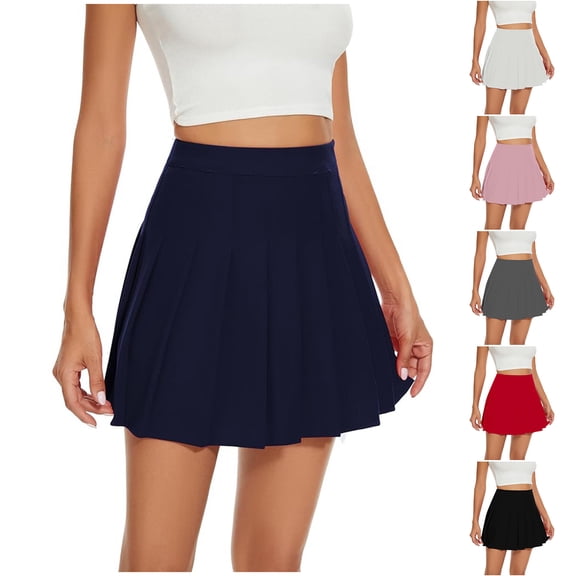 Hpapadks High Waisted Skirts for Women Casual High Waist Solid Color Versatile Short Pleated Skirt Black L