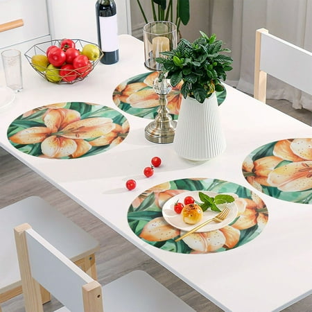 

Round Grid Placemat One Sizex6 Round Placemat PVC Plate Mat，15.4 Inch Non-Slip and Heat Resistant Table Placemat Dining Room Placemat Cartoon Watercolor Yellow Flowers