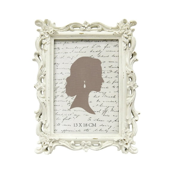 Sunlit 5x7 Inch Vintage Picture Frame, Elegant Antique Photo Frames with Glass Front, Photo Display, Tabletop Wall Hanging, Gift Ideas, White Waves