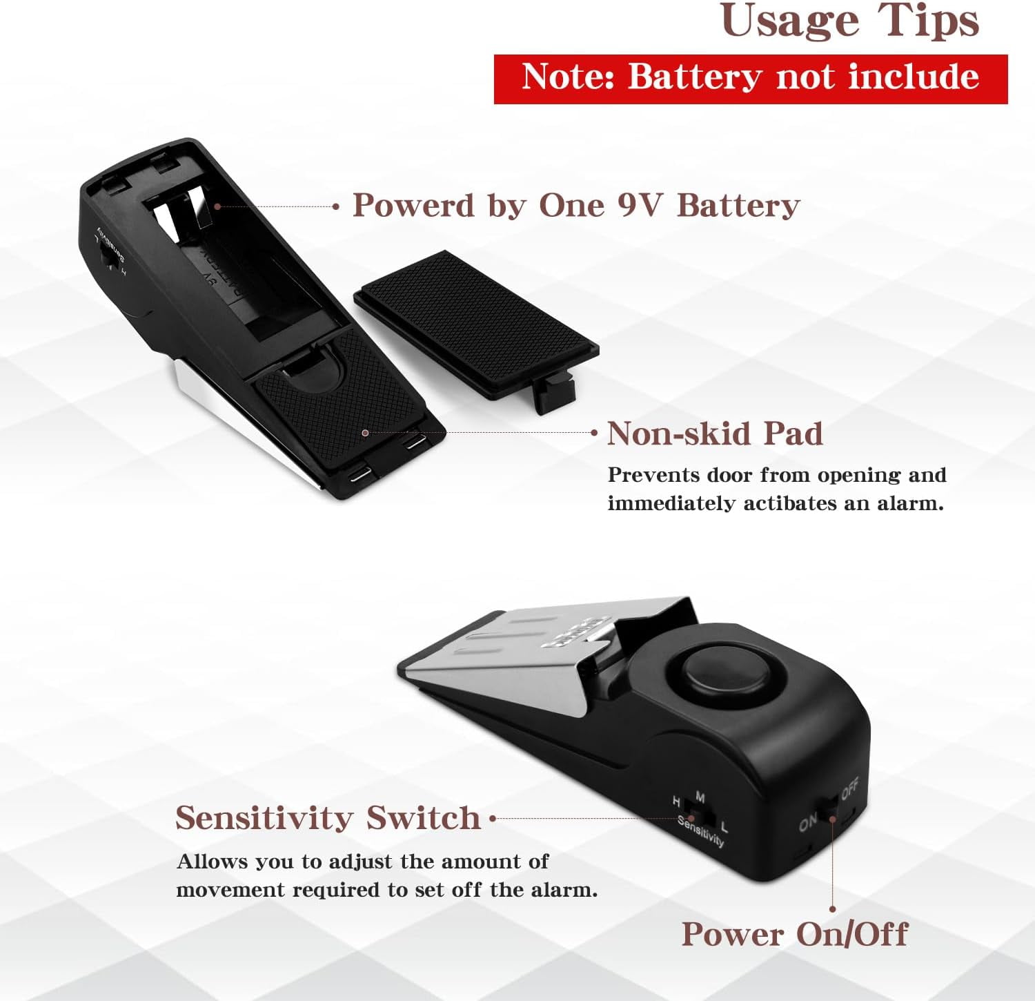 Door Stop Alarm with 120DB Siren Door Stop for Home & Travel (Black) (Pack of 2)