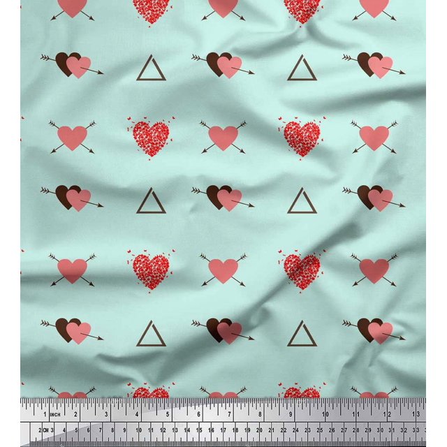 Soimoi Green Poly Georgette Fabric Triangle & Arrow Heart Print Sewing Fabric Yard 42 Inch Wide