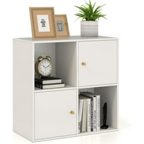 Cube Bookcase with Doors, Freestanding Storage Organizer with Open Compartments and Cabinets