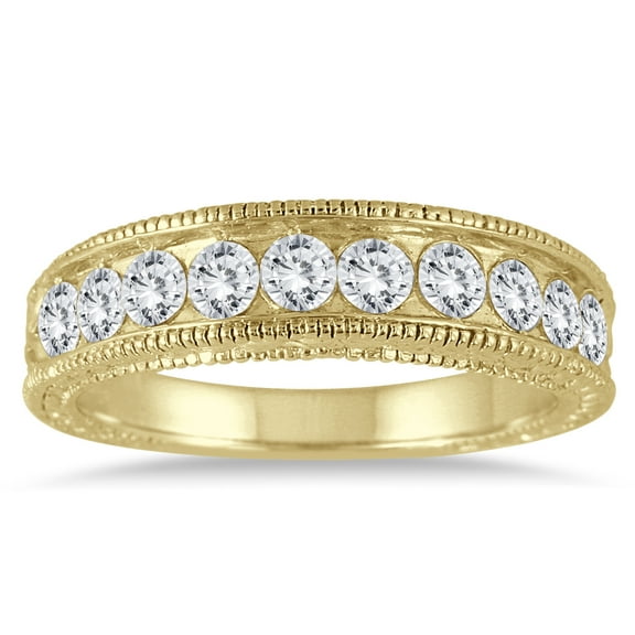 SZUL Women's 1 Carat TW Diamond Engraved Antique Ring in 14K Yellow Gold (J-K-L Color, I2-I3 Clarity)