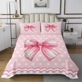 thumbnail image 1 of Erosebridal Pink Bowknot Coverlet Set Twin, Cartoon Ribbon Bedding Set, Modern Chic Bow Decor 2pcs, 1 of 5