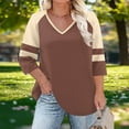 thumbnail image 2 of T-Shirts for Women Plus Size V-Neck Color Block 3/4 Sleeve Oversized T-Shirts Loose Tunic Tops, 2 of 6