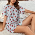 thumbnail image 4 of Gukieu Hand Drawn Strawberry Print Women's Short-sleeved Pajama Set, Round Neck Button Top Elastic Shorts 2-piece Set, Summer Home Leisure Clothing-Large, 4 of 6