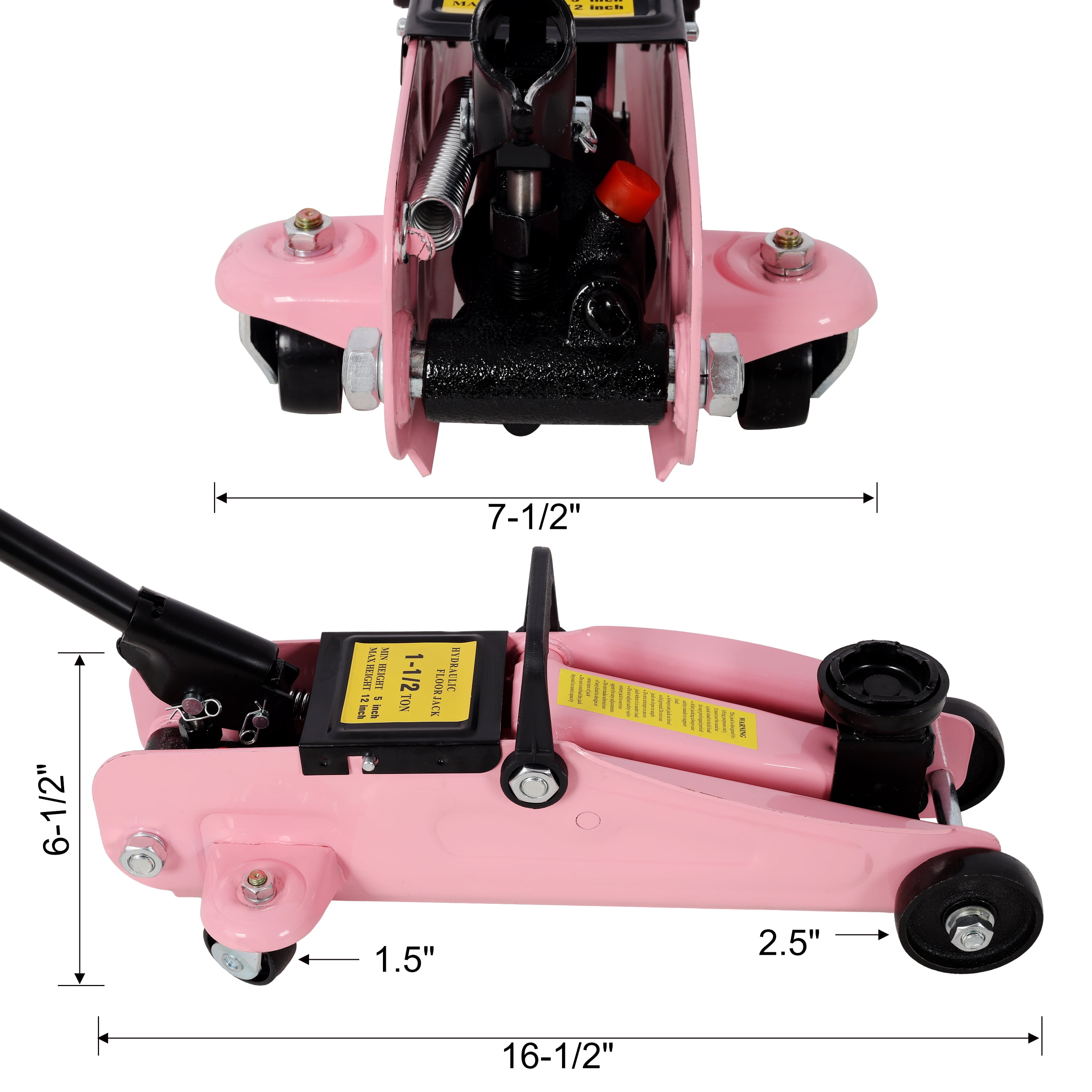 Car Jack 1.5 Ton Low Profile Hydraulic Trolle,Steel Racing Floor Jack,Lifting Range 5"-11.8", with Plastic Case,Pink Color,Bottle Jack