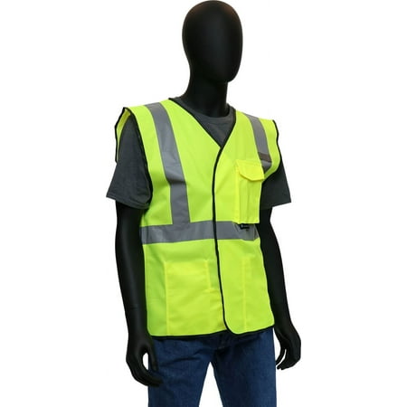 

West Chester 47203 Hi-Viz Economic Safety Vest 4X-Large Polyester Hook and Loop Front Closure Exterior and Interior Pockets 2 in. Silver Reflective Tape