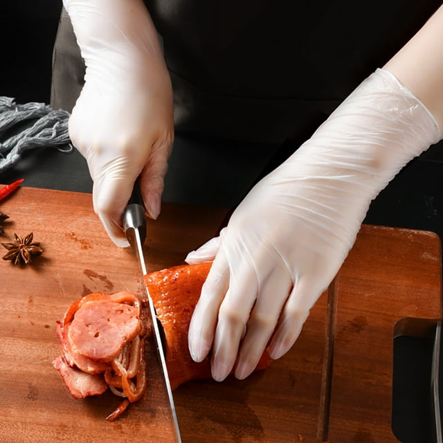 PVC Gloves One-time Clear Latex Gloves Powder Free Hand Protector for Kitchen Food Cooking, XL ,Maoww