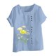 thumbnail image 4 of ICHUANYI Clearance Women's Summer Casual Round Neck Short Sleeve Flower Printing Loose Shirt Tops(Light Blue, XXL) ICHUANYI WER2023080816866, 4 of 4