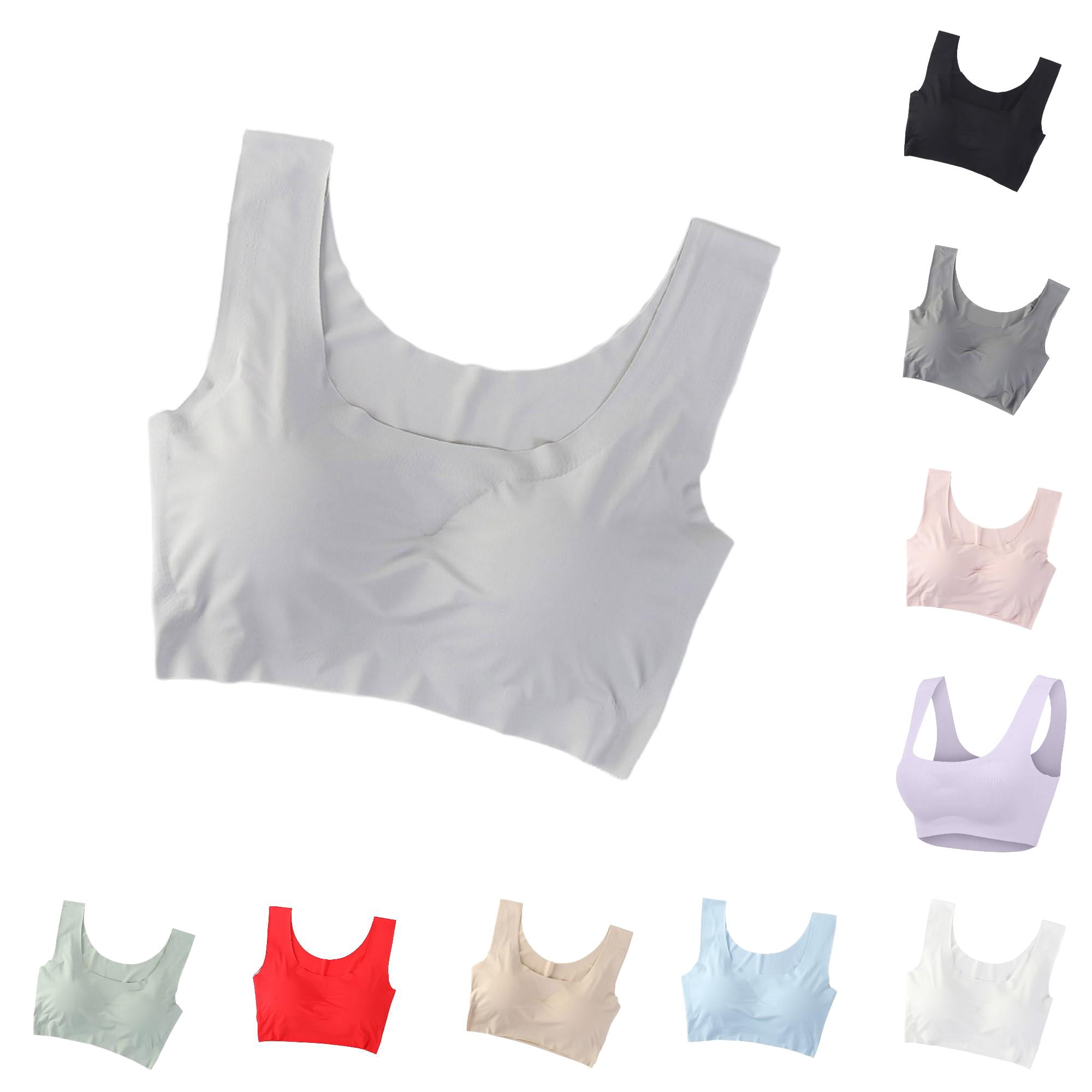 PMVFHDE Seamless Wire Sports Bra Non Padded Yoga Bralette Comfortable Lightweight Workout Tank Breathable Supportive Everyday Activewear Light Gray - S