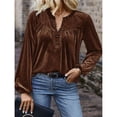 thumbnail image 4 of Blusas de Terciopelo con Cuello en V para Mujer, Estilo Vintage, Larga, Botones, Plisadas, Elegantes, Informales, de Otoño. Marrón XXL, 4 of 7