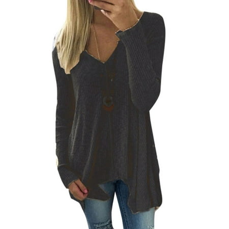 Women Long Sleeve V Neck Sweater Plus Size Casual Baggy Pullover Jumper Blouse