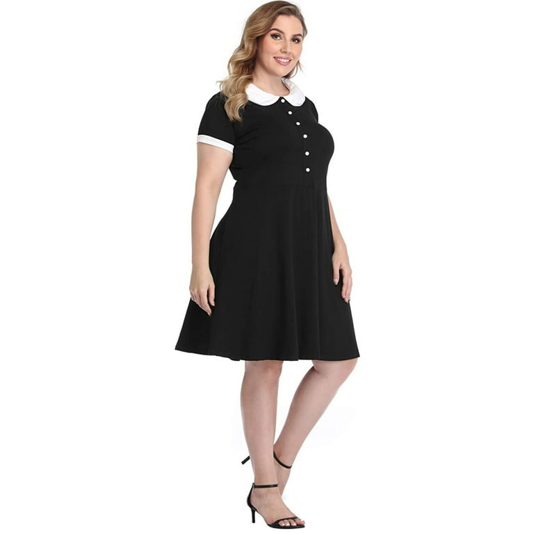 HDE Plus Size Peter Pan Collar Dress Fit and Flare Collared Casual