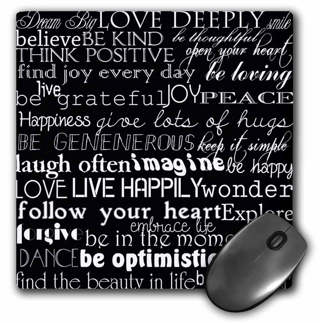 3dRose White on Black Inspirational Words, Mouse Pad, 8 by 8 inches