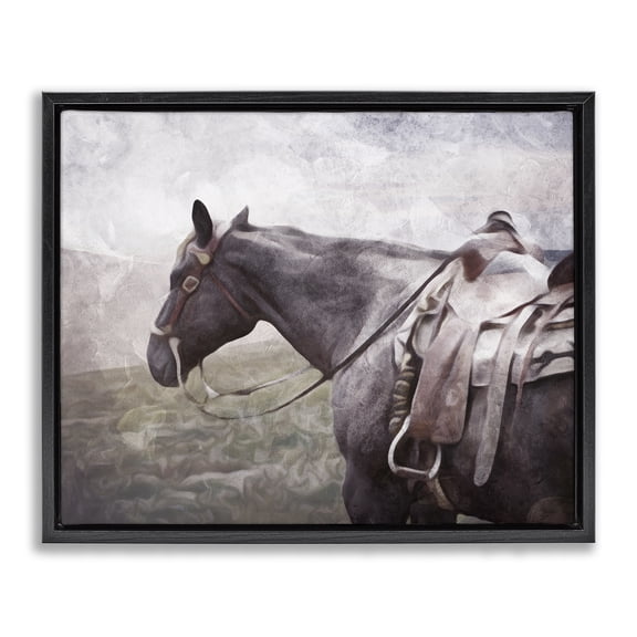 Stupell Industries Rustic Lodge Horse with Saddle Black Floating Frame Canvas Art, 21 x 17, by Milli Villa