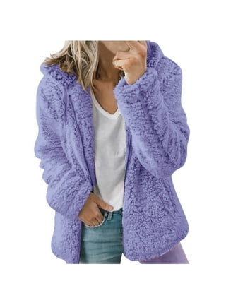 TOWED22 Womens 2023 Winter Fuzzy Jacket Hooded Color Block Thermal Coat  Oversized Fluffy Outerwear with Pockets(Purple,S) 