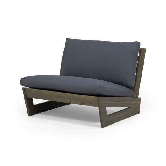 GDF Studio Elloree Outdoor Acacia Wood Club Chair with Cushions, Gray and Dark Gray