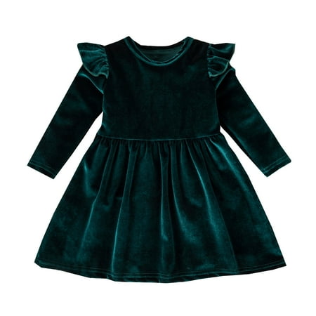

Toddler Girls Casual Long Sleeve Dresses Solid Princess Dress Clothes