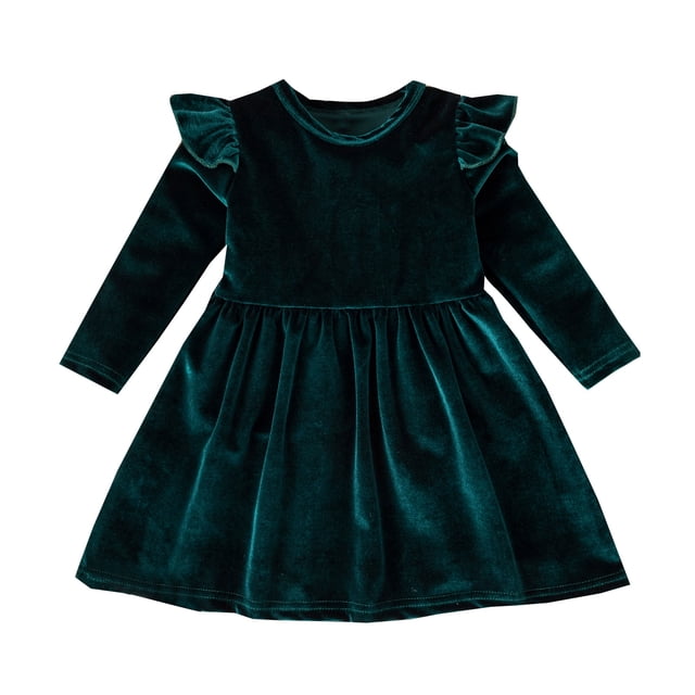 LUOGENLI Robe Fillettes Manches Longues Robe Princesse Unie Vêtements Robe Maxi avec Shorts en Dessous Vert 2-3 Ans