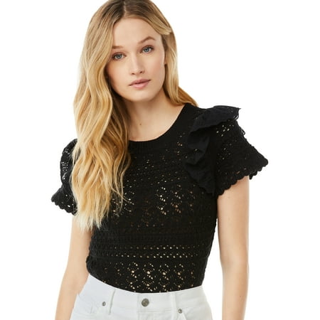Scoop Women's Eyelet T-Shirt with Ruffle Trim