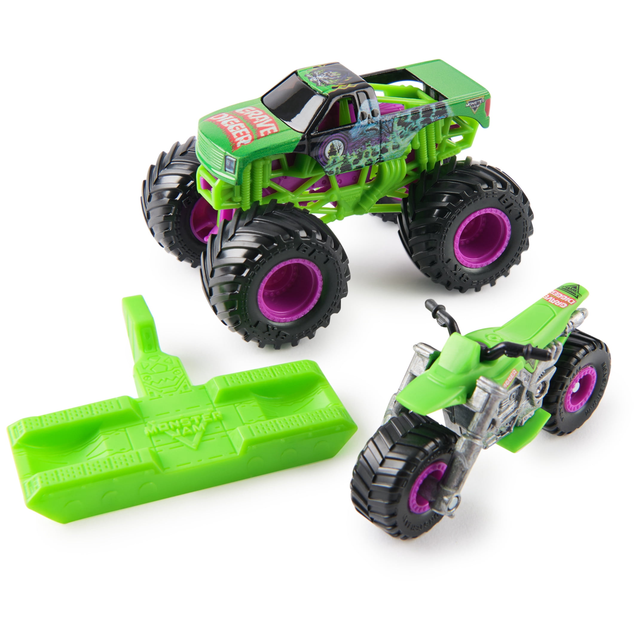 Monster Jam Grave Digger Monster Truck and Dirt Bike Vehicle 2-Pack, 1:64 Scale