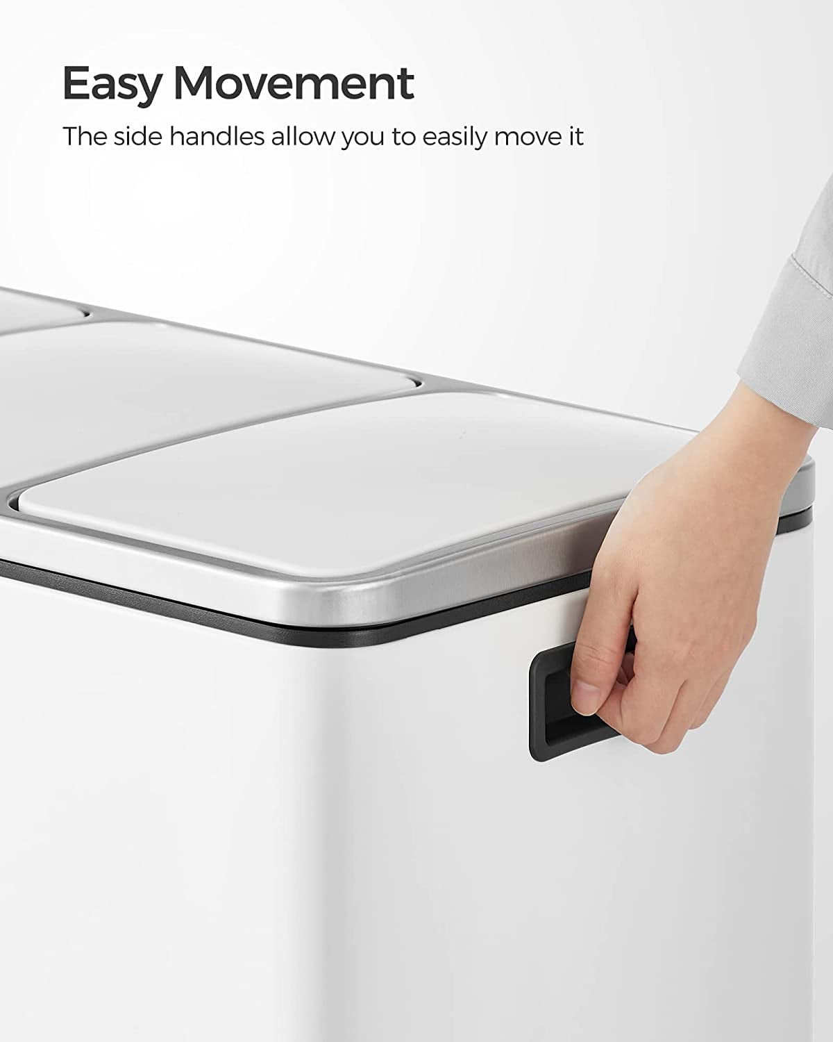 14.4 Gallon Trash Can Kitchen Garbage Can Recycle Bin with Soft-Close Lids Pedals and Inner Buckets for Kitchen Stainless Steel White