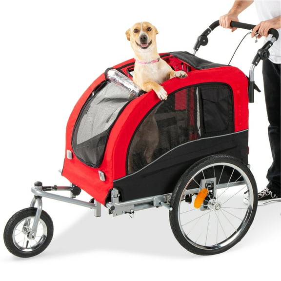 Best Choice Products 2-in-1 Dog Bike Trailer, Pet Stroller Bicycle Carrier w/ Hitch, Brakes, Visibility Flag, Reflector