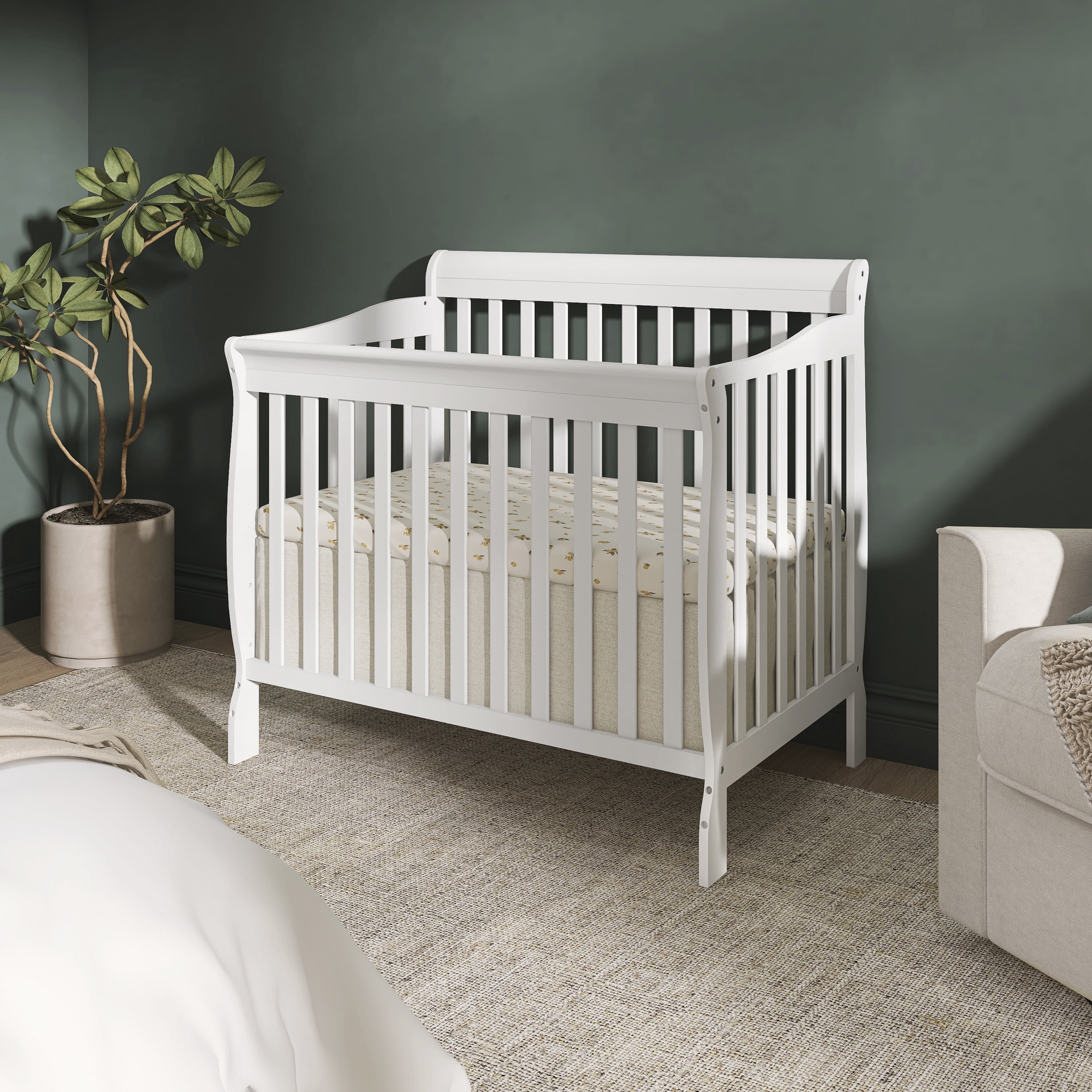 Dream On Me Aden 4-in-1 Convertible Mini Crib In White, Greenguard Gold Certified