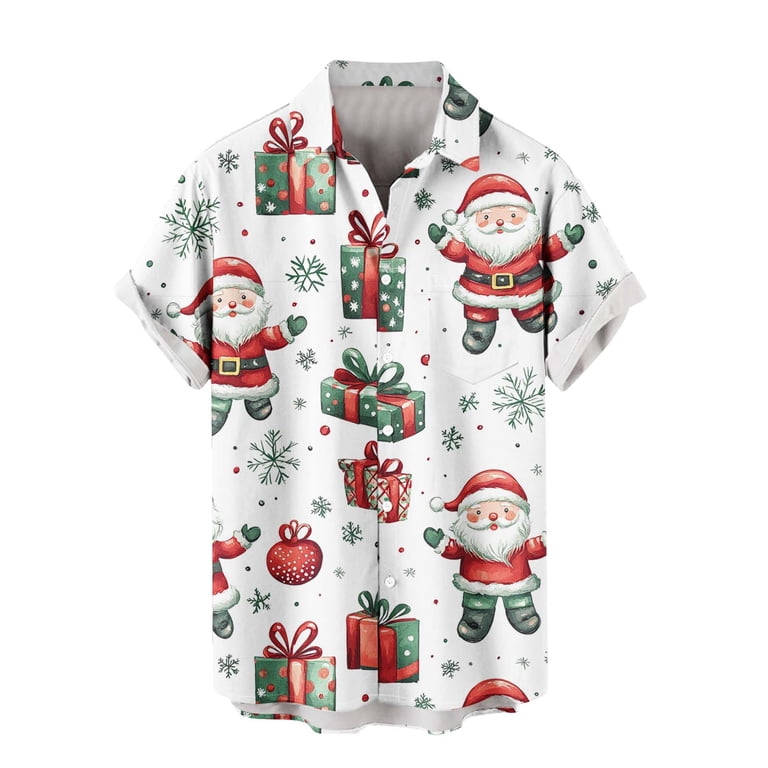 Muscularfit T-Shirts Christmas Funny Casual Green Dress Shirt for Men Button Up Collared Short Sleeve Muscle Shirts for Men,L