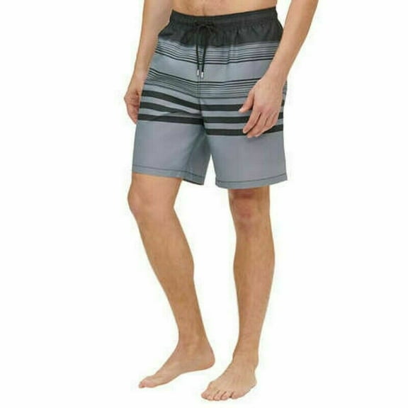 Kirkland Signature Men's Swim Short (Black Melange Stripe, Large)