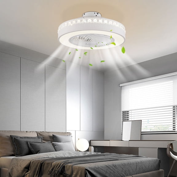 20Inch Enclosed Low Profile Ceiling Fan with Remote Control, 3 Light Color, Modern Caged Acrylic Flush Mount Ceiling Fan