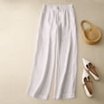 thumbnail image 3 of Tisuna Women'S Casual Pants Solid Color Elastic Waist Straight Leg Trousers Women Classic Fit Linen Pants Beige Size L, 3 of 3